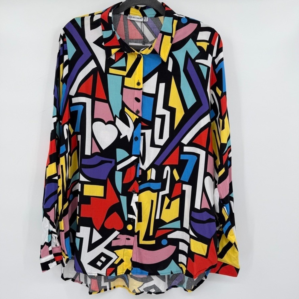 Big Dart Women's‎ Pop Art Button Up Shirt Blouse XL Art To Wear Artsy Abstract